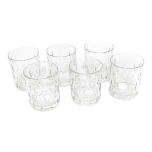 Mid-Century Modern Low Ball – USA-Made Clear Glass With Half-Circle Motif – Set of 6