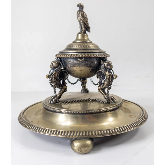 We are selling this great sculptural English silverplate inkwell. This great English Sheffield silverplate object has...