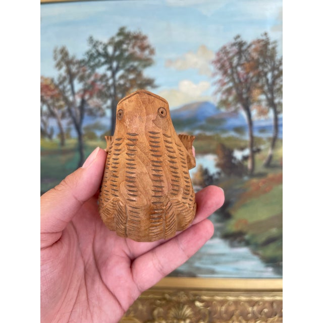 1970s Hand-Carved Mid-20th Century Wooden Frog Sculpture With Incised Detailing For Sale - Image 5 of 10