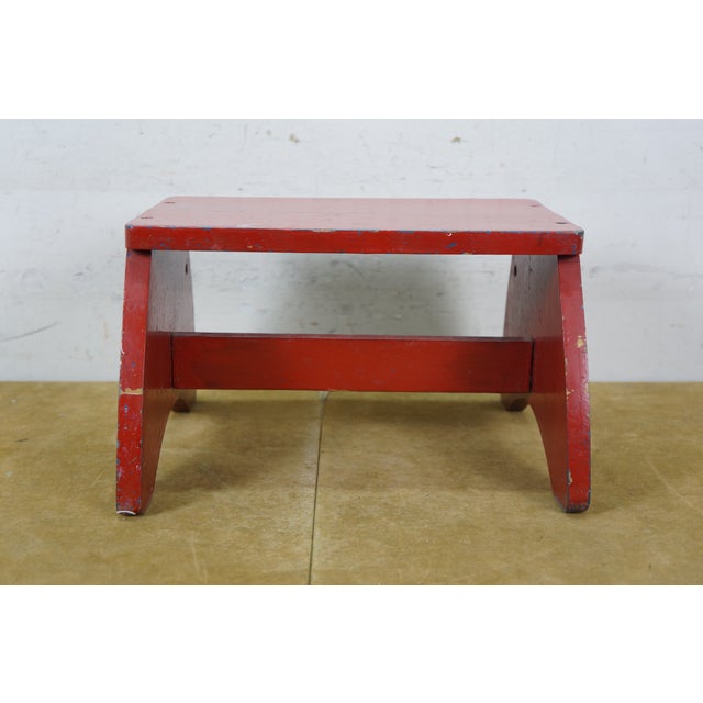Vintage Wooden Red Painted Step Stool Footstool Ottoman 12" For Sale - Image 6 of 11