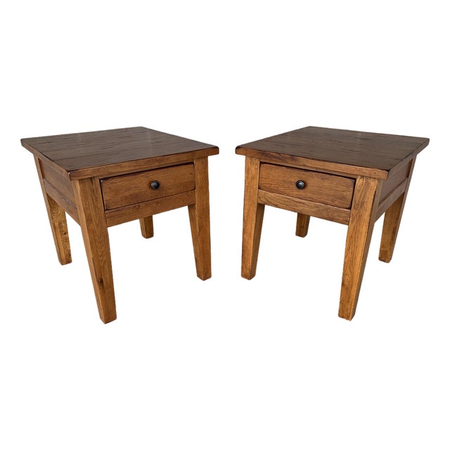 Broyhill Attic Heirlooms Oak Single Drawer Side/End Tables - A Pair For Sale