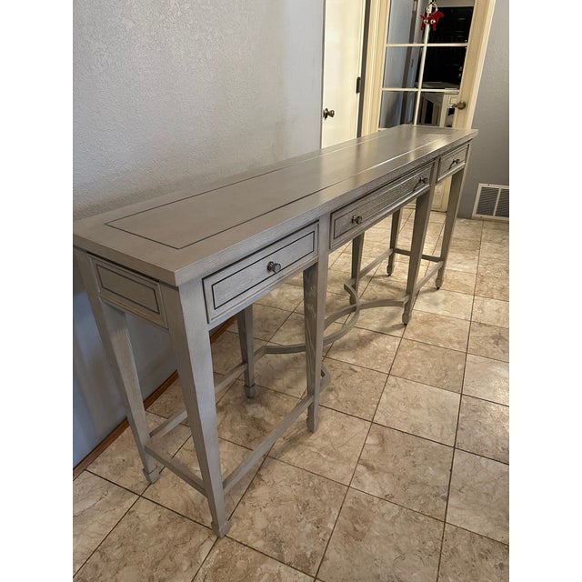 Bernhardt Criteria 78” Heather Gray Ash & Stainless Steel Console Table For Sale - Image 15 of 17
