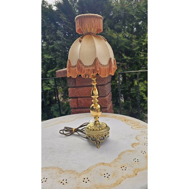 Beige Art Deco Style Brass Lamp, 1940s-1950s For Sale - Image 8 of 8