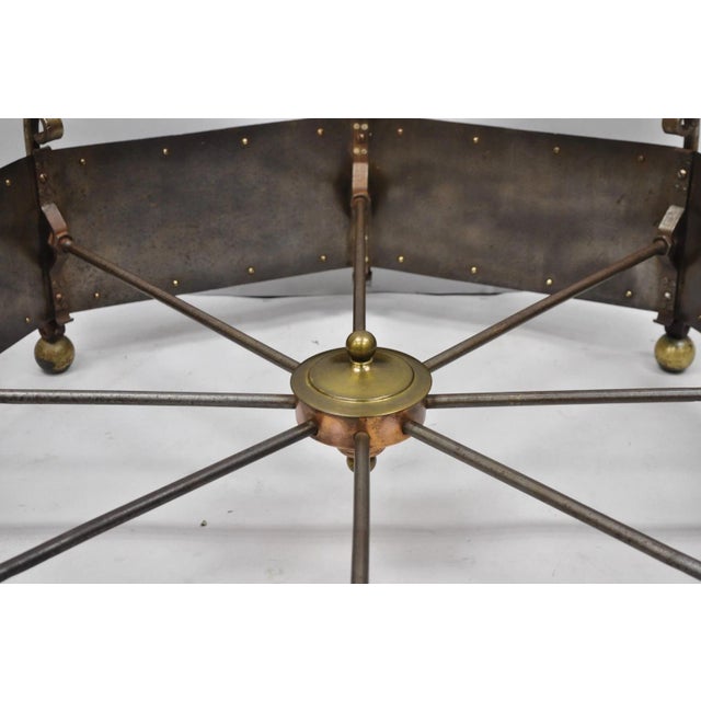 Metal Antique Gothic Spanish Renaissance Steel Brass Octagonal Glass Top Coffee Table For Sale - Image 7 of 18