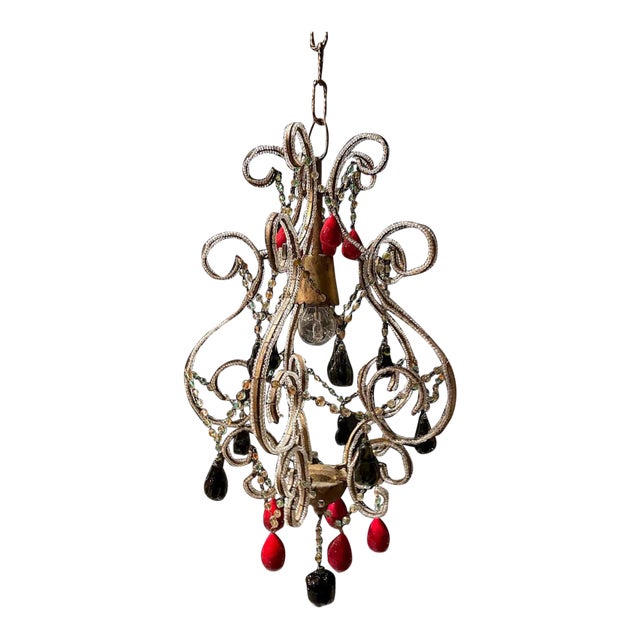 1950s Italian Hollywood Regency Pendant Light With Venetian Fruits & Beads For Sale