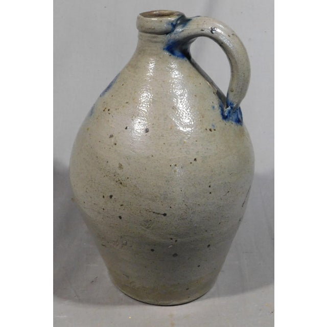 American Rare Antique Stoneware Ovoid Jug Cobalt Jonathan Fenton Ca. 1790 Cobalt Flower For Sale - Image 3 of 9