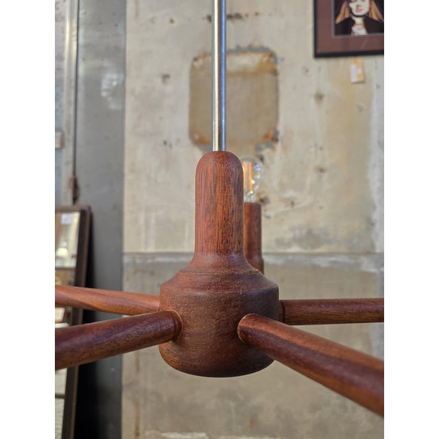 Vintage Teak and Wool 5-Arm Ceiling Light from Domus, Germany, 1970s For Sale - Image 12 of 17