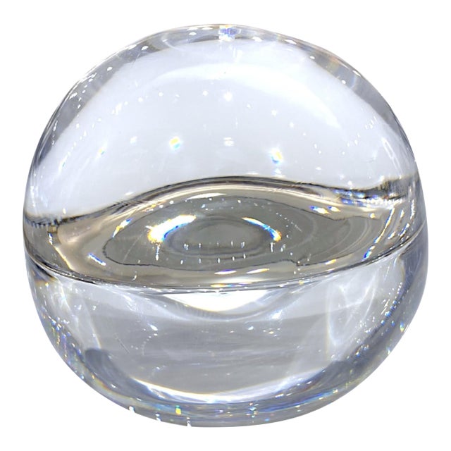 Göran Wärff for Kosta Boda Signed Crystal Paperweight – Scandinavian Modernist Glass Sculpture For Sale