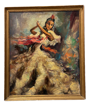 The Flamenco Dancer, 1920s, Oil on Hardboard, Framed