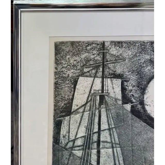 Mid Century - Mikulas Kravjansky "The Flying Dutchman" Mixed Media Abstract Etching, 1981. - Signed, Numbered, Titled, Framed - Nautical, Maritime For Sale - Image 4 of 9