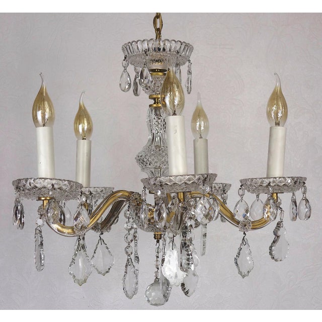 Antique Brass Lead Crystal Palme and Walter Chandelier from Palwa, 1950s For Sale - Image 10 of 10