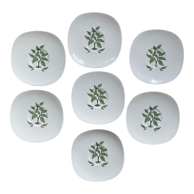 Mid 19th Century Mid Cetury Modern Taylor Smith Taylor Saucer Plates in Coffee Tree Pattern - Set of Seven (7) For Sale