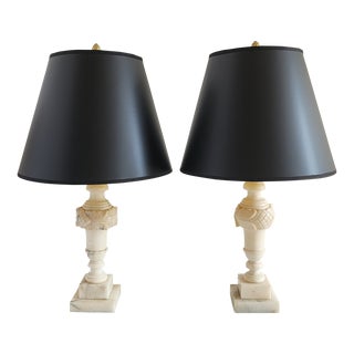 Vintage French Neoclassical Style Marble Petite Table Lamps-A Pair For Sale