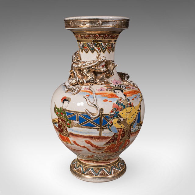 Japanese Pair of Antique Satsuma Vases, Japanese, Ceramic Baluster, Meiji, Late Victorian For Sale - Image 3 of 12