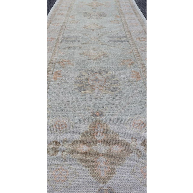 Long Turkish Oushak Runner in Ivory With Faded Green and Terracotta 2'10 X 21'0 For Sale - Image 9 of 13