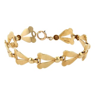 Mid 20th Century Leaf & Bead 14k Yellow Gold Link Bracelet For Sale