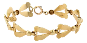 Mid 20th Century Leaf & Bead 14k Yellow Gold Link Bracelet