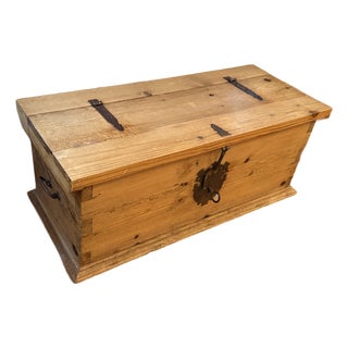 Vintage Spanish Colonial Style Pine Trunk Blanket Chest With Iron Hardware For Sale