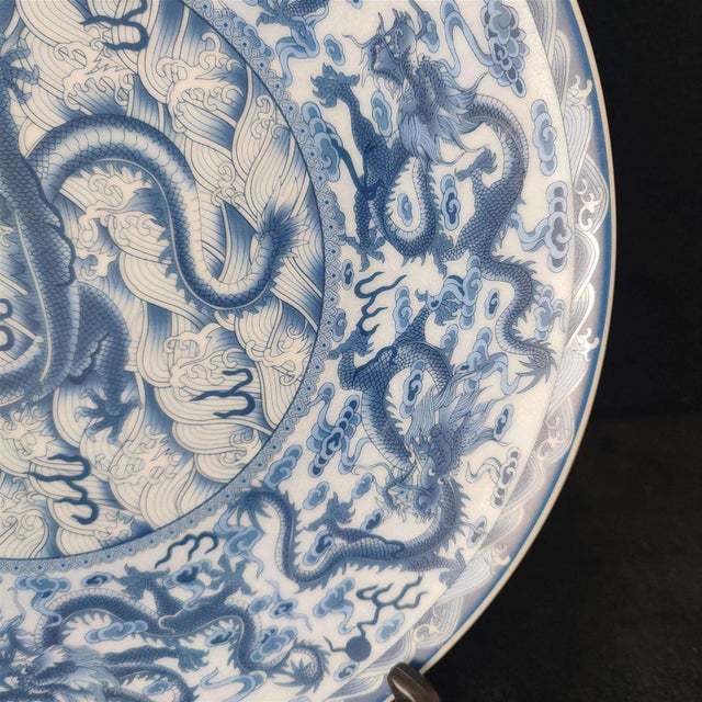 Ceramic Chinese Ceramic Plate,Qianlong Marked Blue and White Porcelain Plate Hand Painted Dragon Pattern For Sale - Image 7 of 11