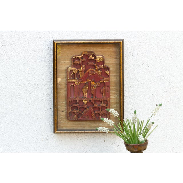 Antique Framed Red & Gilt Carved Wall Art For Sale - Image 10 of 10