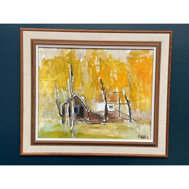 Pia H. Campbell, Houses and Trees in Autumn, 1950s, Oil on Canvas, Framed For Sale - Image 13 of 18