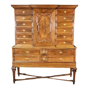 Josephinian Austrian Inlaid Walnut Two Piece 1750s Era Rental Cabinet Secretary