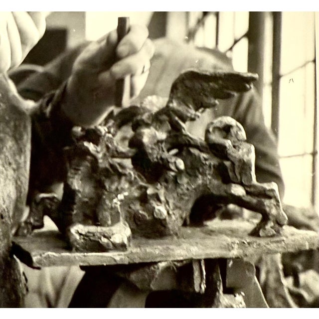 AP (Associated Press) Photo Vintage Photograph of Sculptor Jacques Lipchitz carving a sculpture 1961 Dimensions: sight 9.5...