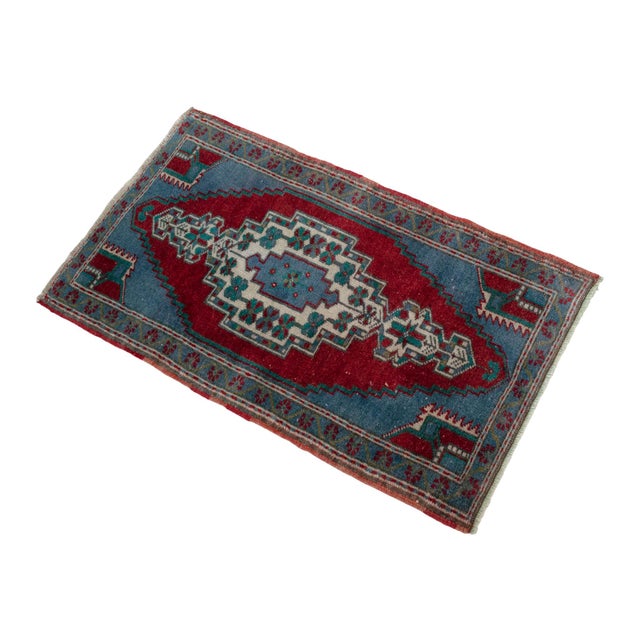 1960s Entryway Decor Small Turkish Rug Hand Knotted Bath Rug Kitchen Mat Bedside Accent - 21' X 37'' For Sale - Image 4 of 12