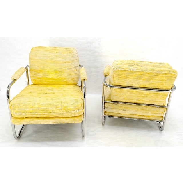 Mid-Century Modern Pair Bent Tube Frame Mid Century Modern Lounge Chairs Baughman Cassina Style For Sale - Image 3 of 14