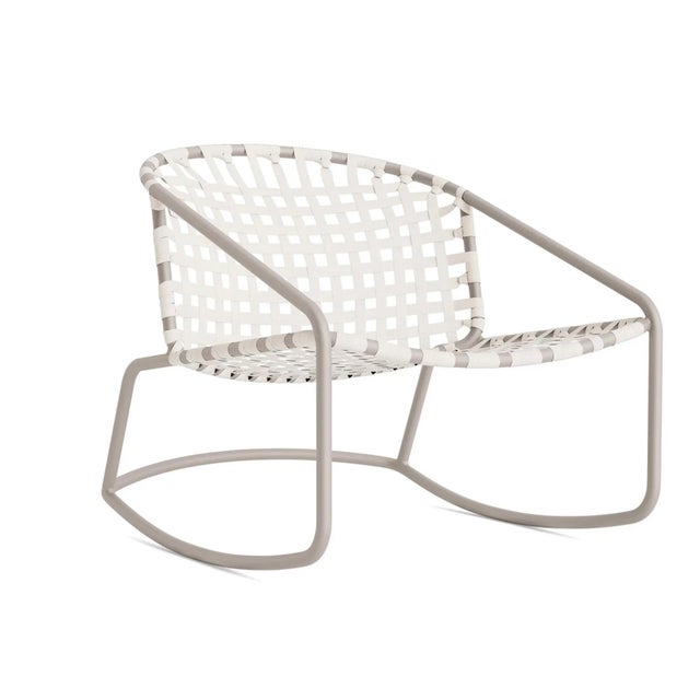 Brown Jordan Kantan Aluminum Suncloth Motion Lounge Chair, Dove frame with White fabric For Sale - Image 12 of 12