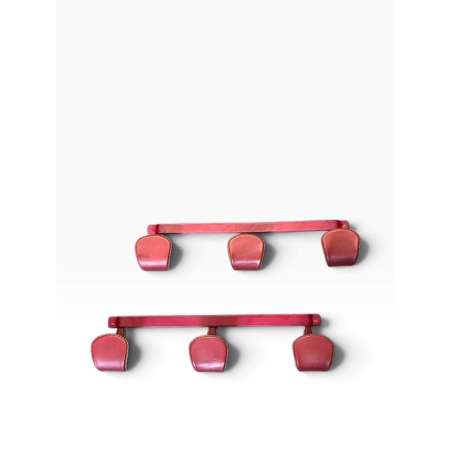 Vintage Stitched Leather Coat Rack by Jacques Adnet, 1950s, Set of 2 For Sale - Image 9 of 9