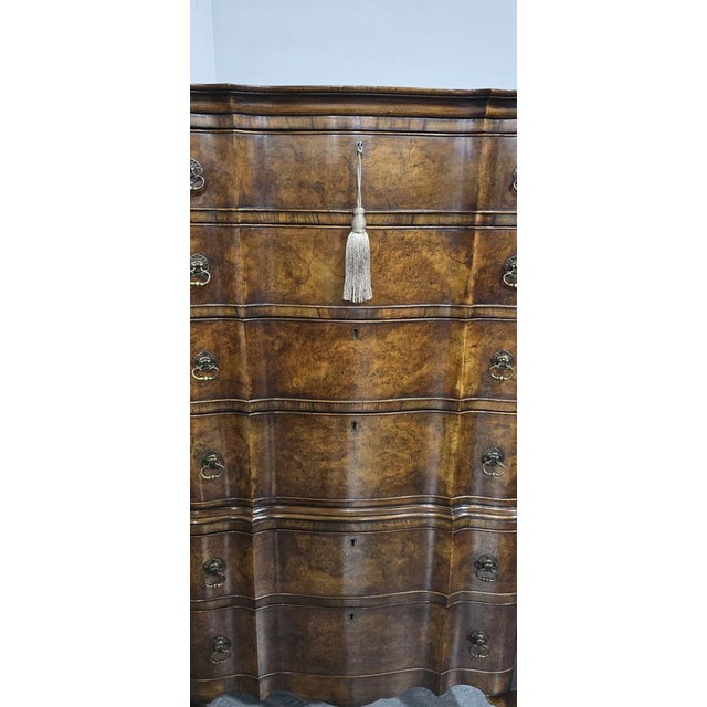 Brown Queen Anne Burr Walnut Chest of Drawers on Stand, 1910 For Sale - Image 8 of 12