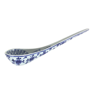Antique Large Chinese Porcelain Spoon With Sanskrit Blue and White