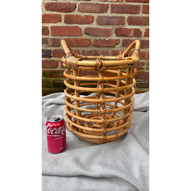 Vintage Open Bamboo Basket With Handles For Sale - Image 9 of 11