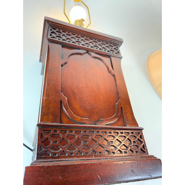 Vintage Wildwood Lamp Co., Chinese Chippendale Style Fretwork Wooden Tea Canister C. 1980' Table Lamps. For Sale - Image 6 of 12