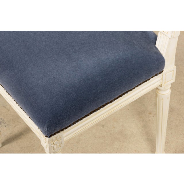 Antique French Louis XVI Style Painted Side Chairs W/ Blue Mohair – A Pair For Sale - Image 17 of 18