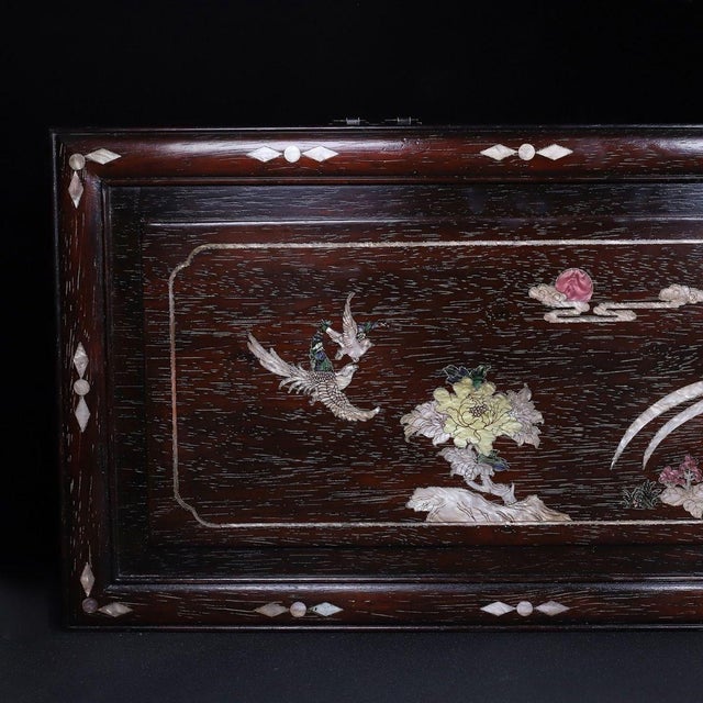Late 20th Century Large Chinese Zitan Wood Plaque Inlaid With Mother-of-Pearl For Sale - Image 5 of 8