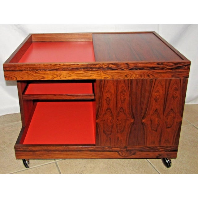 MCM Swedish Rosewood Rolling Bar Cart Cabinet by Artie Circa 1960s For Sale In Miami - Image 6 of 16