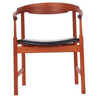 Model PP203 Mahogany and Black Leather Desk Chair by Hans J. Wegner for PP Møbler, 1970s For Sale