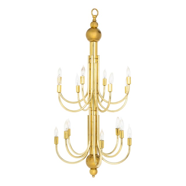 Mid-Century Modern Brass 16-Branch Chandelier For Sale