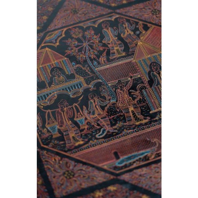 Burmese Pan Yun lacquer octagonal folding chai (tea) table. Pan Yun, or yun-de, is the traditional Burmese lacquerware...