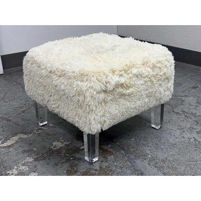 Contemporary Skyline Furniture Faux Fur Ottoman For Sale - Image 3 of 12