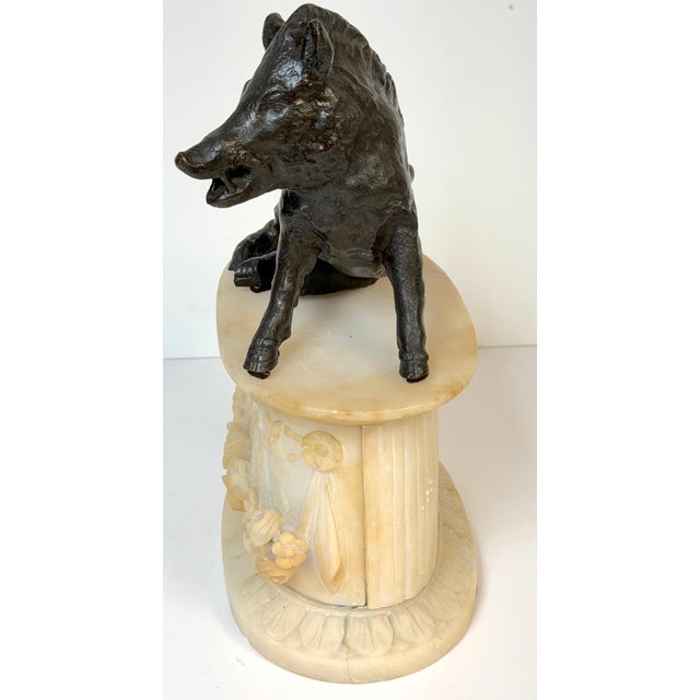 Grand Tour Grand Tour Bronze Reduction Il Porcellino “Borghese Boar” Carved Alabaster Base For Sale - Image 3 of 18