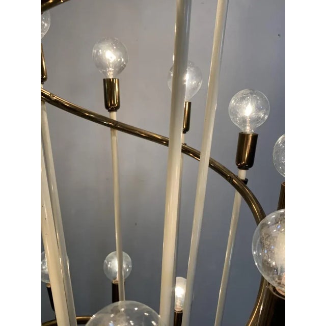 Monumental Mid Century Brass and White Enamel Spiral Floor Lamp For Sale - Image 10 of 11