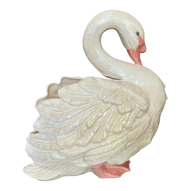 Vintage Ceramic Swan Jardinière For Sale