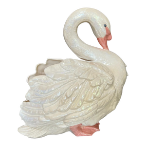 Vintage Hollywood Regency Hand-Painted Ceramic Swan Jardinière