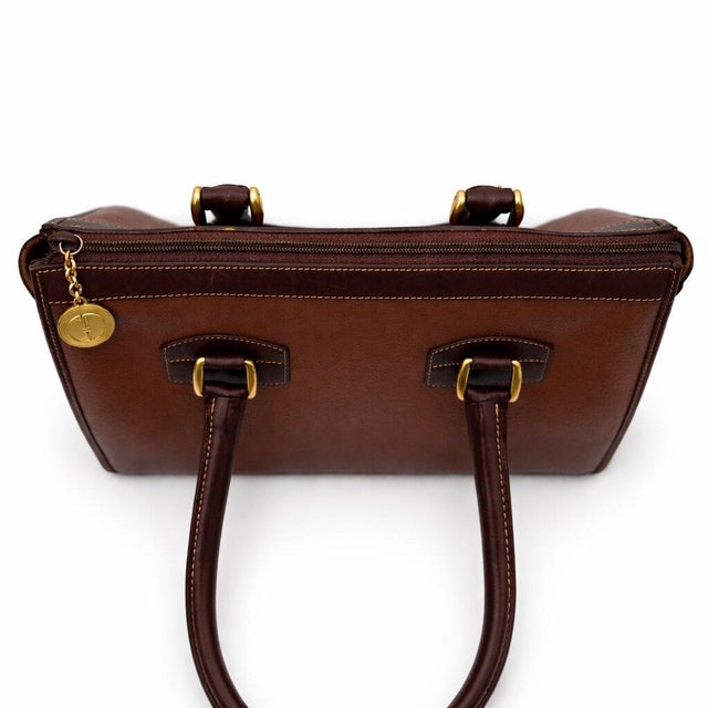 Gucci Boston Crossbody Bag, Brown Leather With Gold Gg Charm, 1980s For Sale - Image 13 of 15