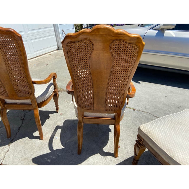 American 1990s American of Martinsville Campaign Light Wood & Cane Dining Chairs For Sale - Image 3 of 12