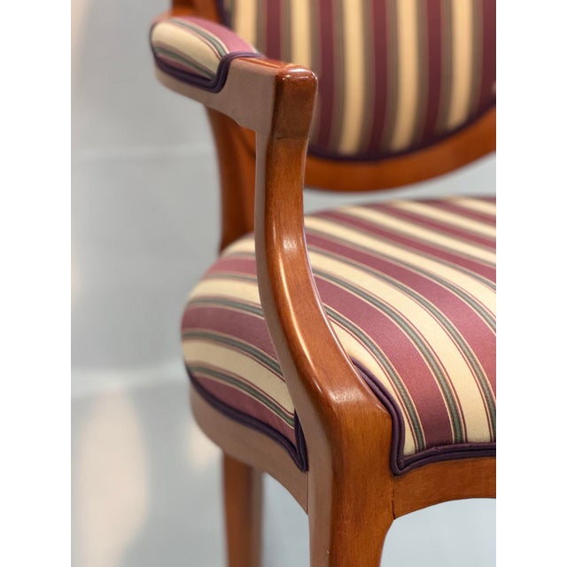 Textile Late 20th Century Louis XVI Style Oval Back Striped Upholstered Armchair For Sale - Image 7 of 10