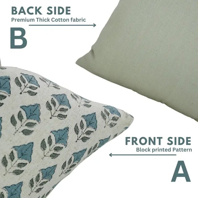 Not Yet Made - Made To Order Boho Block Print Water Replicant Cushion Cover 22x22 Inch Cotton Linen- Mayur For Sale - Image 5 of 6